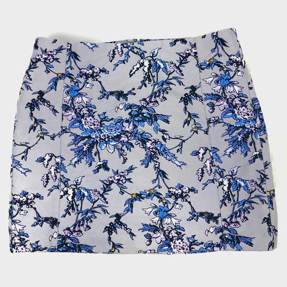 LOFT Plus Size Gray Lilac Floral Print Mini Skirt